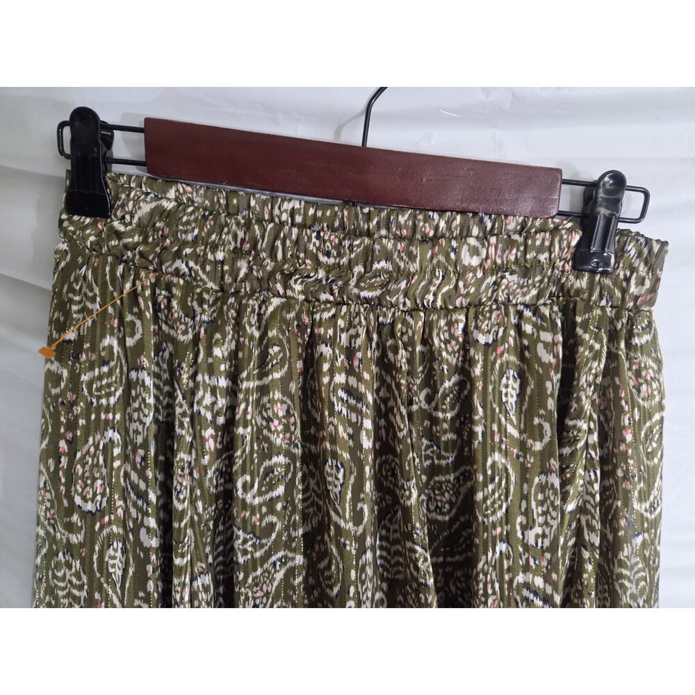 Pleated Maxi Skirt Size Sm Green Paisley Lined Gold Trim Gypsy Peasant Boho - Picture 5 of 11